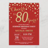 Surprise 80th Birthday Red and Gold Diamond