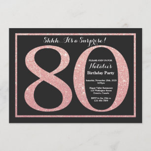 Surprise 80th Birthday Rose Pink Gold Glitter Invitation