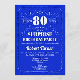 Surprise 80th Birthday - Royal Blue Invitation