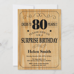Surprise 80th Birthday Rustic Wood Invitation