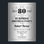Surprise 80th Birthday - Silver Black Invitation<br><div class="desc">Surprise 80th Birthday Invitation. Retro design in faux silver foil and black. Cheers to 80 years! Can be also personalized into any year.</div>