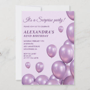 Surprise 82nd birthday invitations Purple Balloons
