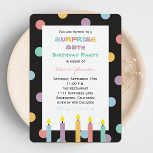 Surprise 85th Birthday Party with Five Candles Invitation