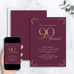 Surprise 90 & Fabulous Burgundy & Gold Birthday  Invitation<br><div class="desc">It's a special surprise 90th birthday, and it's time to celebrate! Do you want to throw the best bash in town? Make sure it starts off with the highest of style with this 90 & Fabulous Burgundy White & Gold Calligraphy Birthday Invitation. It will be sure to set the tone...</div>