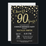 Surprise 90th Birthday Black and Gold Diamond Invitation<br><div class="desc">Surprise 90th Birthday Invitation with Black and Gold Glitter Diamond Background. Gold Confetti. Adult Birthday. Male Men or Women Birthday. For further customisation,  please click the "Customise it" button and use our design tool to modify this template.</div>