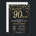 Surprise 90th Birthday Black and Gold Diamond Invitation<br><div class="desc">Surprise 90th Birthday Invitation with Black and Gold Glitter Diamond Background. Gold Confetti. Adult Birthday. Male Men or Women Birthday. For further customisation,  please click the "Customise it" button and use our design tool to modify this template.</div>