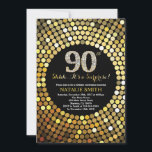 Surprise 90th Birthday Black and Gold Glitter Invitation<br><div class="desc">Surprise 90th Birthday Invitation. Black and Gold Glitter. Gold Diamond. Adult Birthday Party. For Men or Women. For further customisation,  please click the "Customise it" button and use our design tool to modify this template.</div>