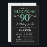 Surprise 90th Birthday Black and Green Glitter Invitation<br><div class="desc">Surprise 90th Birthday Invitation with Black and Green Glitter Background. Chalkboard. Adult Birthday. Men or Women Bday Invite. Any age. For further customisation,  please click the "Customise it" button and use our design tool to modify this template.</div>