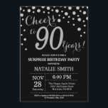 Surprise 90th Birthday Black and Silver Diamond Invitation<br><div class="desc">Surprise 90th Birthday Invitation with Black and Silver Glitter Diamond Background. Silver Confetti. Adult Birthday. Male Men or Women Birthday. For further customisation,  please click the "Customise it" button and use our design tool to modify this template.</div>