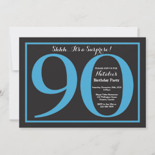 Surprise 90th Birthday Blue and Black Chalkboard Invitation