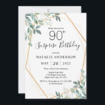 Surprise 90th Birthday Eucalyptus Greenery & Gold Invitation<br><div class="desc">Surprise 90th Birthday Elegant Eucalyptus Greenery and Gold Invitation. 1st 2nd 3rd 4th 5th 13th 15th 16th 18th 20th 21rd 30th 40th 50th 60th 70th 80th 90th 100th Any Age. For further customisation,  please click the "Customise it" button and use our design tool to modify this template.</div>