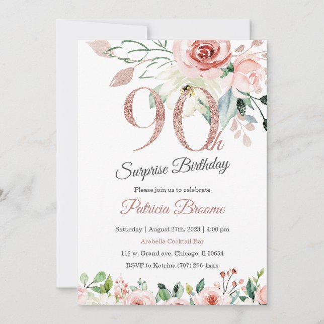 Surprise 90th Birthday for Women Invitation (Front)