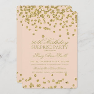 Surprise 90th Birthday Gold Glitter Blush Pink Invitation