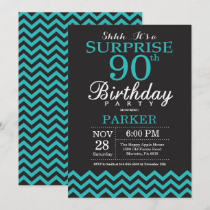 Surprise 90th Birthday Invitation Black and Teal