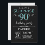 Surprise 90th Birthday Invitation Black and Teal<br><div class="desc">Surprise 90th Birthday Invitation with Black and Teal Glitter Background. Chalkboard. Adult Birthday. Men or Women Bday Invite. Any age. For further customisation,  please click the "Customise it" button and use our design tool to modify this template.</div>