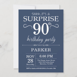Surprise 90th Birthday Invitation Blue