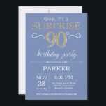 Surprise 90th Birthday Invitation Blue and Gold<br><div class="desc">Surprise 90th Birthday Invitation with Blue and Gold Glitter Background. Chalkboard. Adult Birthday. Men or Women Bday Invite. Any age. For further customisation,  please click the "Customise it" button and use our design tool to modify this template.</div>