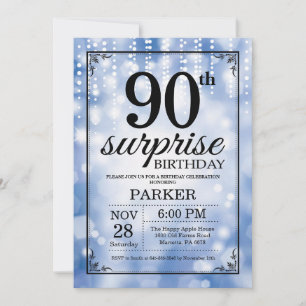 Surprise 90th Birthday Invitation Blue Glitter