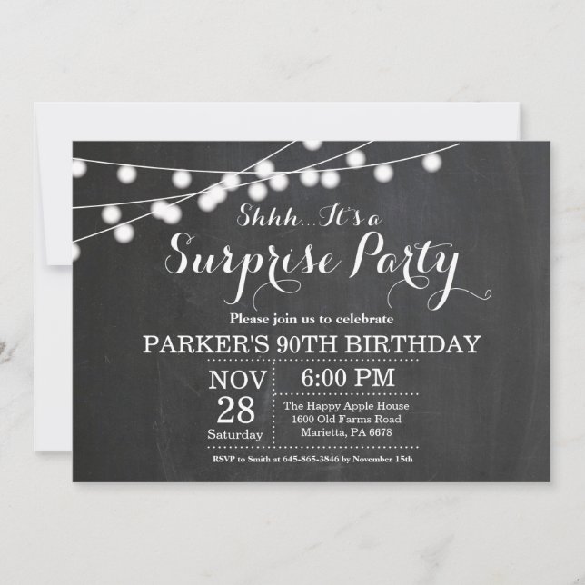 Surprise 90th Birthday Invitation Chalkboard (Front)