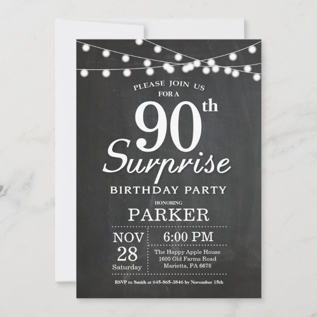 Surprise 90th Birthday Invitation Chalkboard (Front)