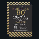 Surprise 90th Birthday Invitation Gold Glitter<br><div class="desc">Surprise 90th Birthday Invitation with Gold Glitter Chevron. Chalkboard. Black and Gold Glitter. Adult Birthday. Man or Women Bday Invite. For further customisation,  please click the "Customise it" button and use our design tool to modify this template.</div>