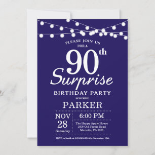 Surprise 90th Birthday Invitation Navy Blue