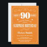 Surprise 90th Birthday Invitation Orange and White<br><div class="desc">Surprise 90th Birthday Invitation Orange and White Typography. Orange Background. Adult Birthday. Male Men or Women Birthday. Kids Boy or Girl Lady Teen Teenage Bday Invite. 13th 15th 16th 18th 20th 21st 30th 40th 50th 60th 70th 80th 90th 100th. Any Age. For further customisation, please click the "Customise it" button...</div>