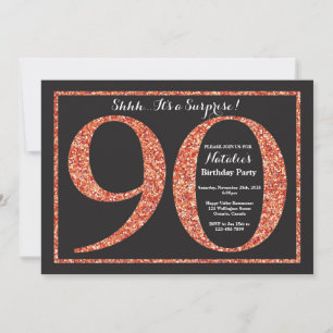 Surprise 90th Birthday Invitation Orange Glitter