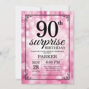 Surprise 90th Birthday Invitation Pink Glitter