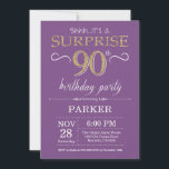 Surprise 90th Birthday Invitation Purple and Gold<br><div class="desc">Surprise 90th Birthday Invitation with Purple and Gold Glitter Background. Chalkboard. Adult Birthday. Men or Women Bday Invite. Any age. For further customisation,  please click the "Customise it" button and use our design tool to modify this template.</div>