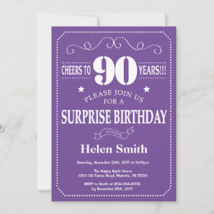 Surprise 90th Birthday Invitation Purple and White