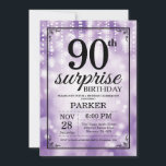 Surprise 90th Birthday Invitation Purple Glitter<br><div class="desc">Surprise 90th Birthday Invitation with Purple String Lights with Purple Glitter Background. Purple Birthday. Adult Birthday. Men or Women Bday Invite. 13th 15th 16th 18th 20th 21st 30th 40th 50th 60th 70th 80th 90th 100th, Any age. For further customisation, please click the "Customise it" button and use our design tool...</div>