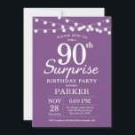Surprise 90th Birthday Invitation Purple Lavender<br><div class="desc">Surprise 90th Birthday Invitation with String Lights. Purple Lavender Lilac Background. Female Lady Elegant Modern bday. 13th 15th 16th 18th 20th 21st 30th 40th 50th 60th 70th 80th 90th 100th,  Any age. For further customisation,  please click the "Customise it" button and use our design tool to modify this template.</div>