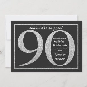 Surprise 90th Birthday Invitation Silver Glitter