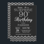 Surprise 90th Birthday Invitation Silver Glitter<br><div class="desc">Surprise 90th Birthday Invitation with Silver Glitter Chevron. Chalkboard. Black and Silver Glitter. Adult Birthday. Man or Women Bday Invite. For further customisation,  please click the "Customise it" button and use our design tool to modify this template.</div>