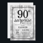 Surprise 90th Birthday Invitation Silver Glitter<br><div class="desc">Surprise 90th Birthday Invitation with Silver String Lights with Silver Glitter Background. Silver Birthday. Adult Birthday. Men or Women Bday Invite. 13th 15th 16th 18th 20th 21st 30th 40th 50th 60th 70th 80th 90th 100th, Any age. For further customisation, please click the "Customise it" button and use our design tool...</div>