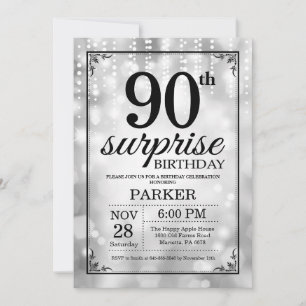 Surprise 90th Birthday Invitation Silver Glitter