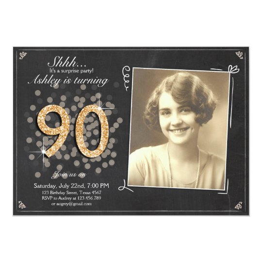 Surprise 90th birthday invite Chalkboard vintage