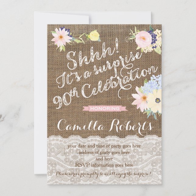 surprise 90th birthday invites, surprise party invitation (Front)