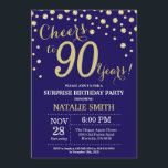 Surprise 90th Birthday Navy Blue and Gold Diamond Invitation<br><div class="desc">Surprise 90th Birthday Invitation with Navy Blue and Gold Glitter Diamond Background. Gold Confetti. Adult Birthday. Male Men or Women Birthday. For further customisation,  please click the "Customise it" button and use our design tool to modify this template.</div>