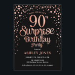 Surprise 90th Birthday Party - Black & Rose Gold Invitation<br><div class="desc">Surprise 90th Birthday Party Invitation.
Elegant design in black and faux glitter rose gold. Features stylish script font and confetti. Message me if you need custom age.</div>