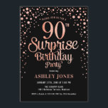 Surprise 90th Birthday Party - Black & Rose Gold Invitation<br><div class="desc">Surprise 90th Birthday Party Invitation.
Elegant design in black and faux glitter rose gold. Features stylish script font and confetti. Message me if you need custom age.</div>