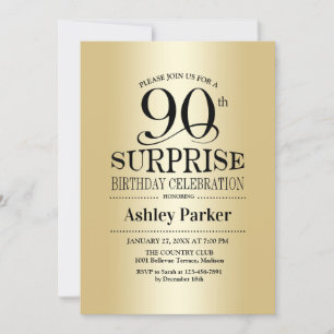 Surprise 90th Birthday Party - Gold Invitation