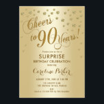 Surprise 90th Birthday Party - Gold Invitation<br><div class="desc">Surprise 90th Birthday Party Invitation
Elegant design with faux glitter gold. Features script font and confetti. Cheers to 90 Years! Message me if you need a custom age.</div>