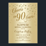 Surprise 90th Birthday Party - Gold Invitation<br><div class="desc">Surprise 90th Birthday Party Invitation
Elegant design with faux glitter gold. Features script font and confetti. Cheers to 90 Years! Message me if you need a custom age.</div>