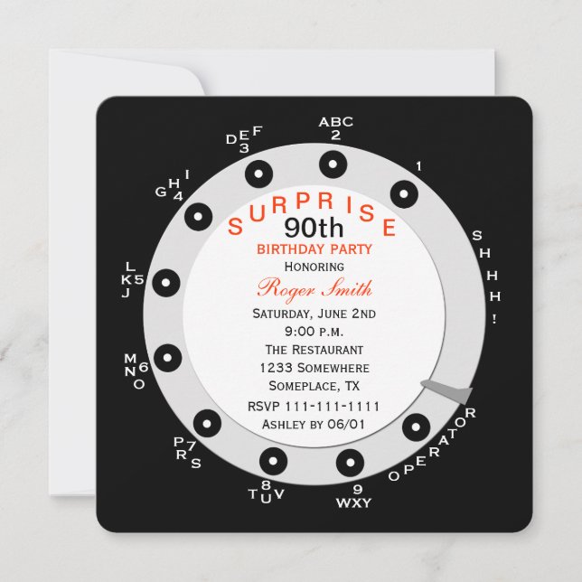Surprise 90th Birthday Party Invitation Rotary (Front)