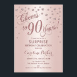 Surprise 90th Birthday Party - Rose Gold Invitation<br><div class="desc">Surprise 90th Birthday Party Invitation
Elegant design with faux glitter rose gold. Features script font and confetti. Cheers to 90 Years! Message me if you need a custom age.</div>