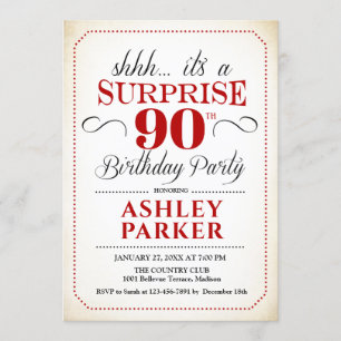 Surprise 90th Birthday Party - White Red Black Invitation