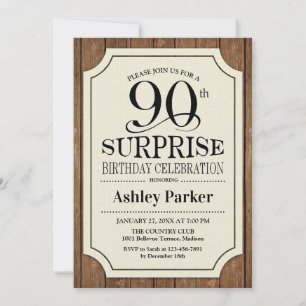 Surprise 90th Birthday Party Wood Pattern Invitation