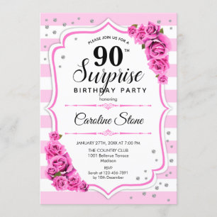 Surprise 90th Birthday -  Pink White Invitation